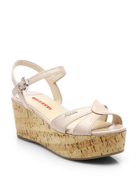 consignment prada cork sandals heels|Prada // Beige Patent Leather Cork Heeled Sandal – VSP .